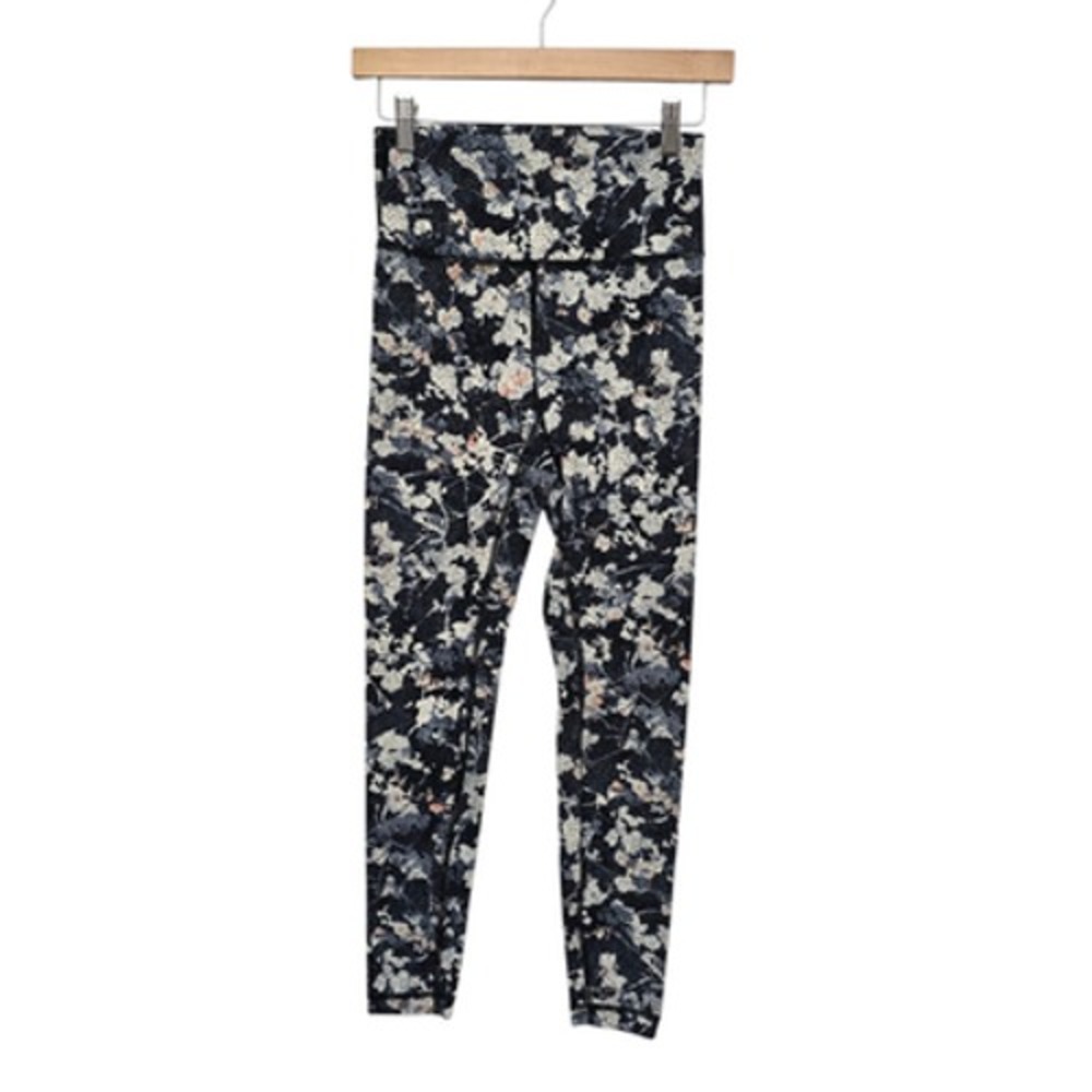 Lululemon Leggings Womens 6 Black White Floral Foil High Rise 7/8 W5ASZ